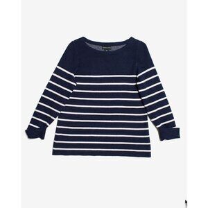 Adrienne Vittadini Striped Sweater Scoop Neck Cuffed Sleeves